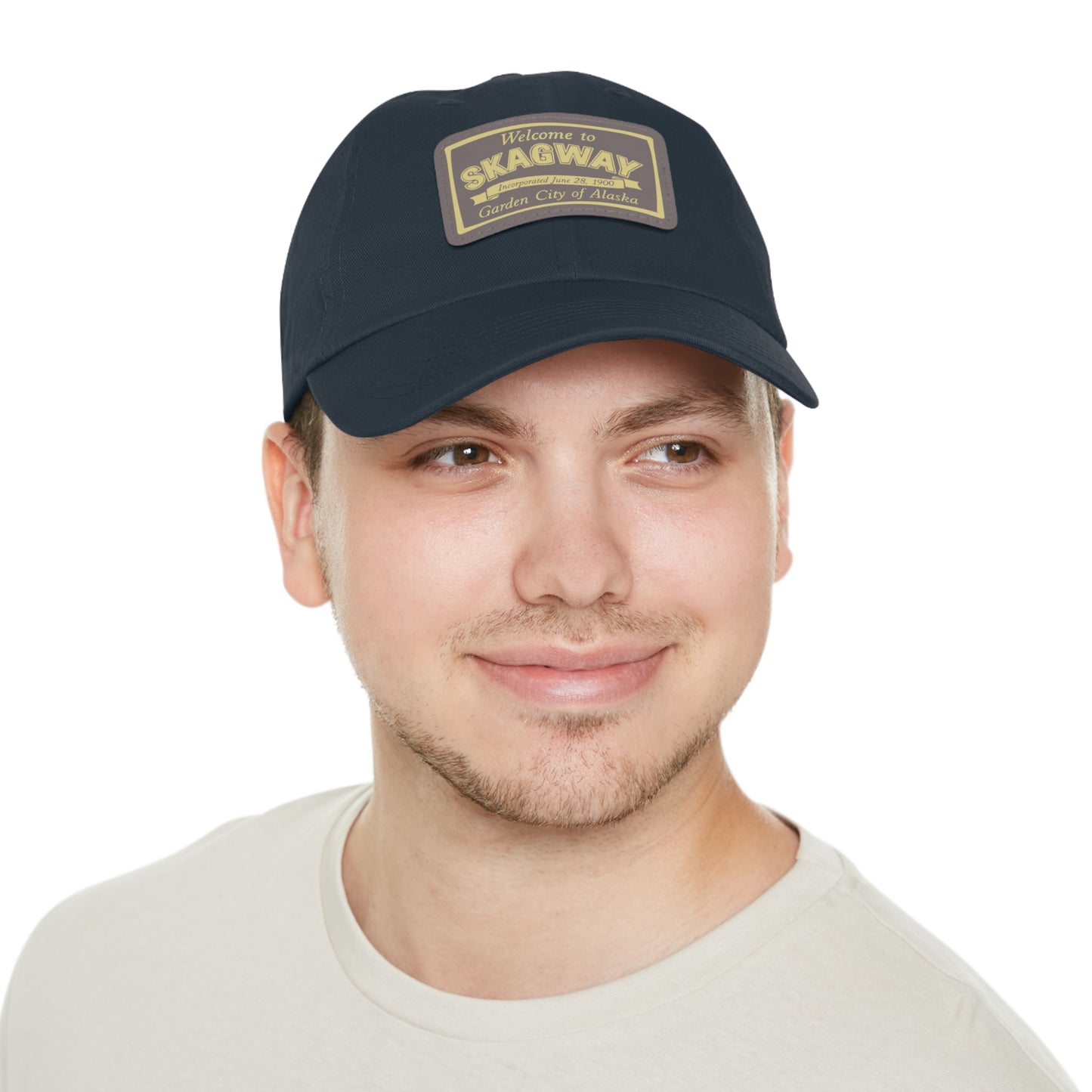 Welcome to Skagway Hat — Skagway, Alaska Leather Patch Dad Hat