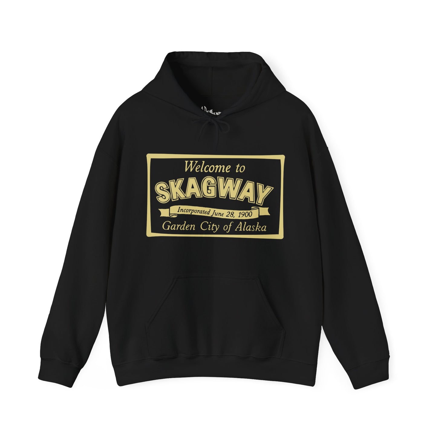 Golden Skagway, Alaska Hoodie – “Welcome to Skagway” Vintage Travel Hoodie