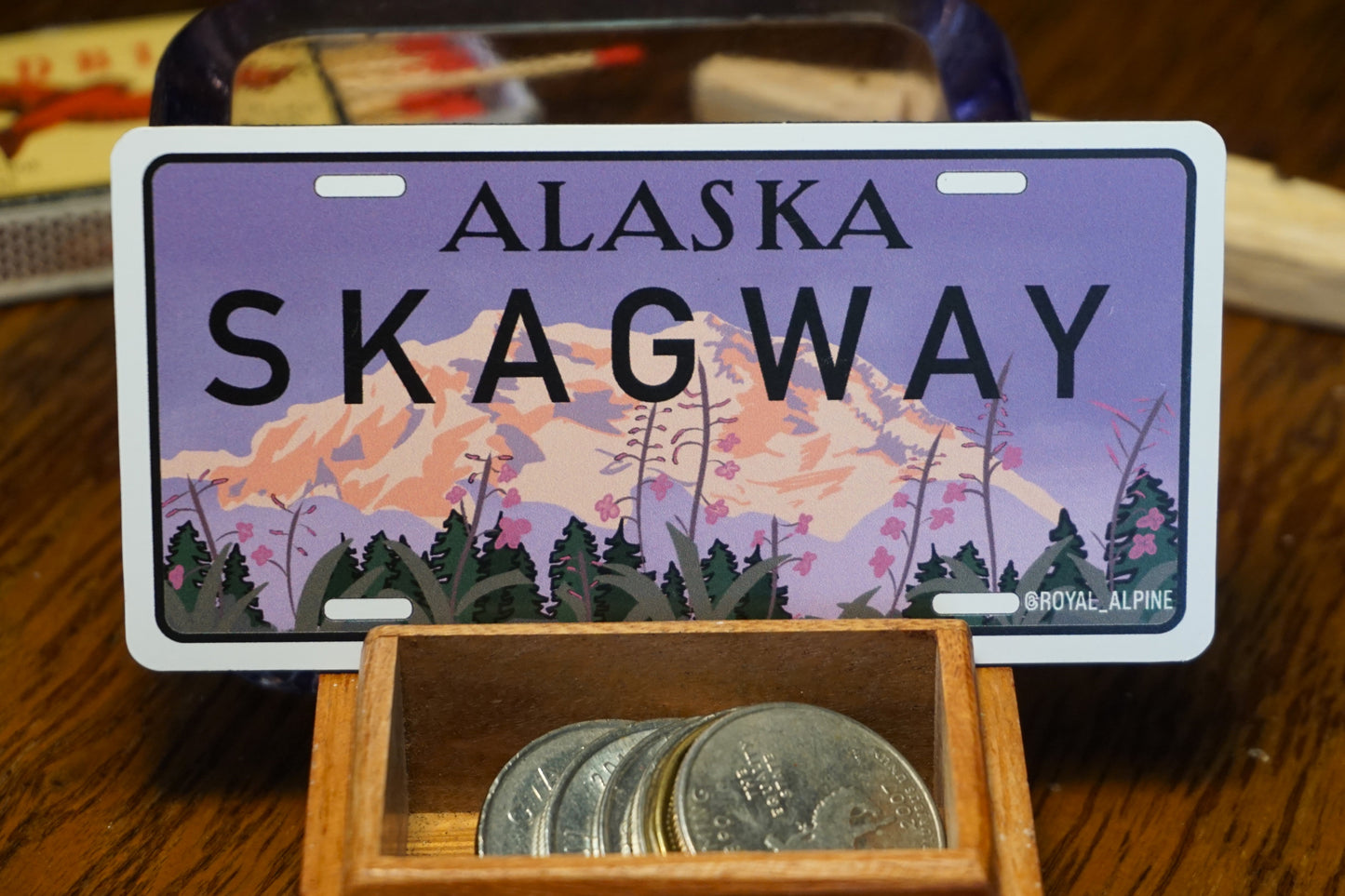 Alaskan Fireweed License Plates for Skagway and Juneau Stickers and Magnets