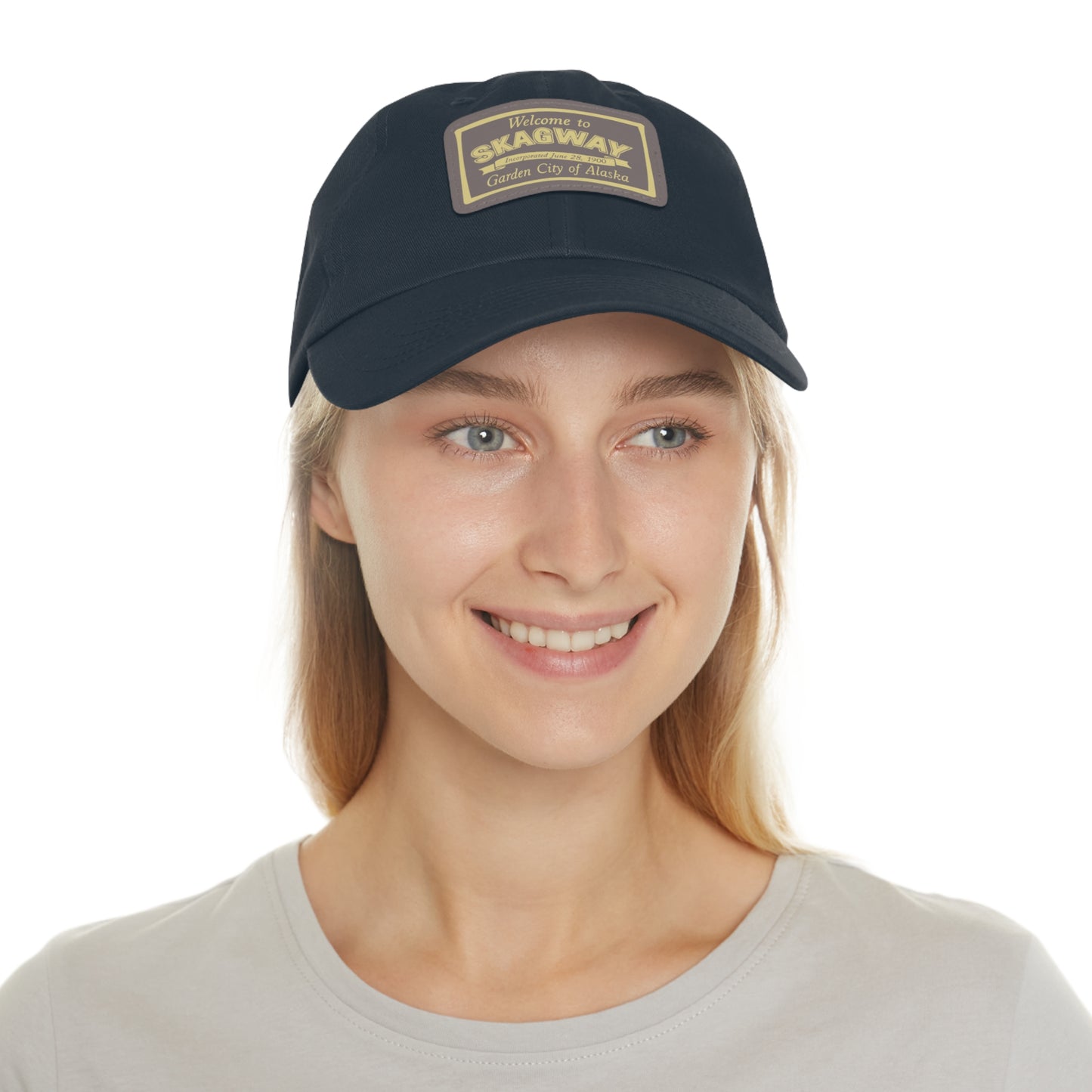 Welcome to Skagway Hat —  Skagway, Alaska Leather Patch Dad Hat