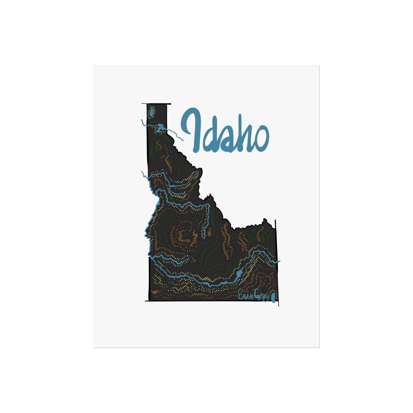 Idaho Topographic Art Poster — Hand-Drawn State Map Wall Print