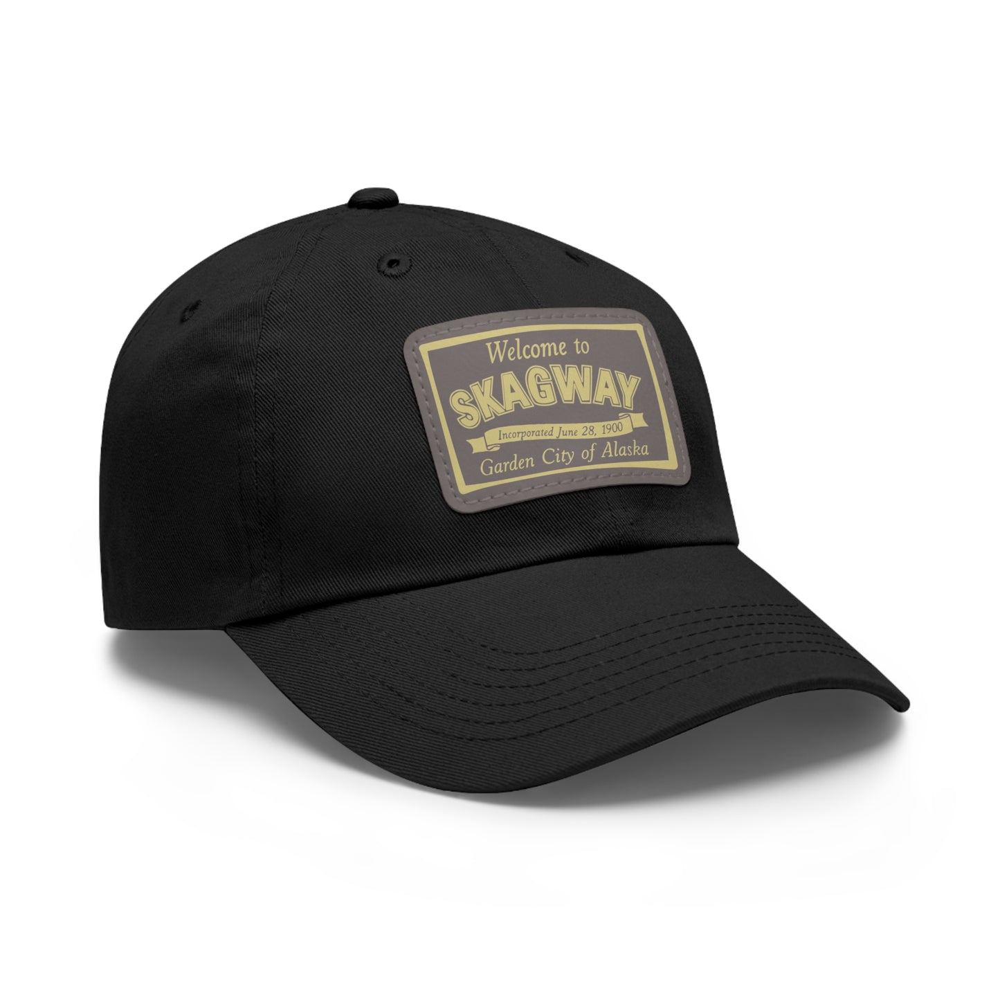 Welcome to Skagway Hat —  Skagway, Alaska Leather Patch Dad Hat