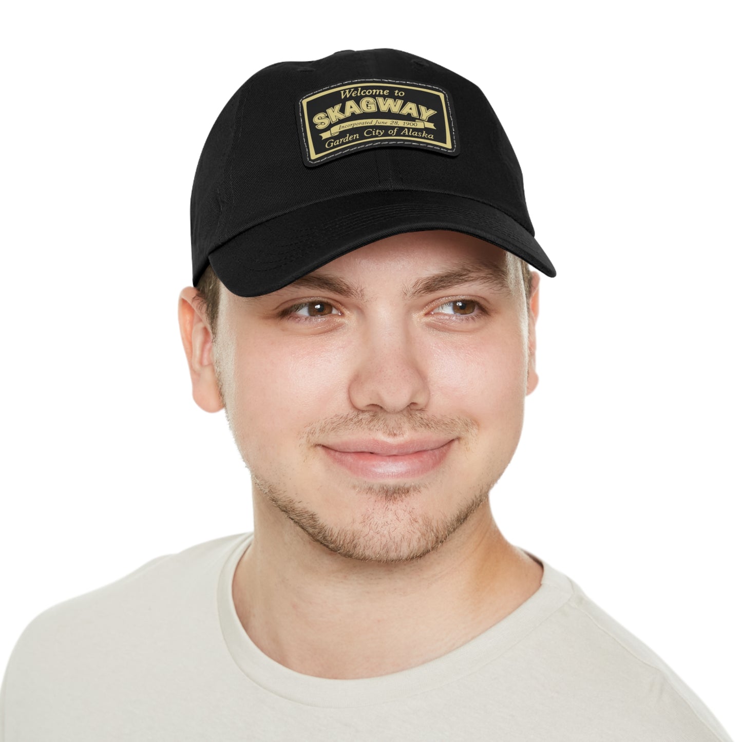 Welcome to Skagway Hat —  Skagway, Alaska Leather Patch Dad Hat