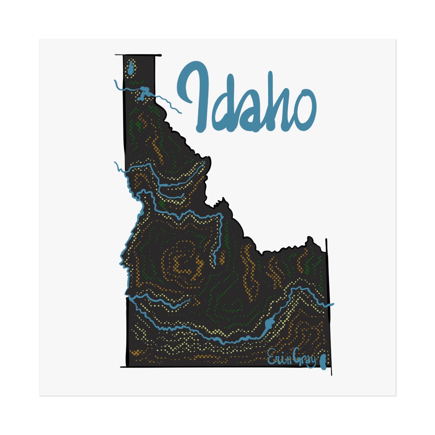 Idaho Topographic Art Poster — Hand-Drawn State Map Wall Print