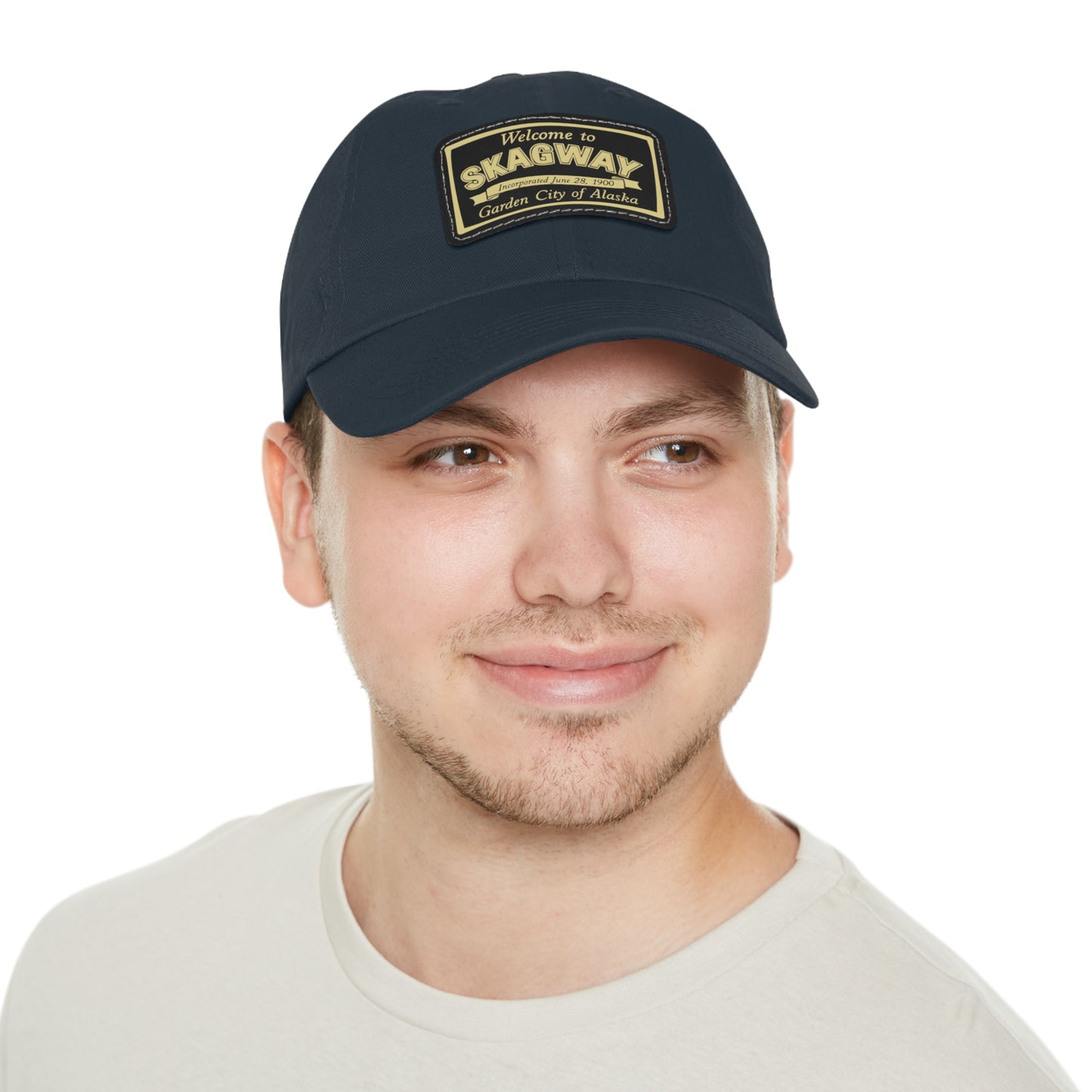 Welcome to Skagway Hat —  Skagway, Alaska Leather Patch Dad Hat