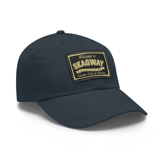 Welcome to Skagway Hat —  Skagway, Alaska Leather Patch Dad Hat