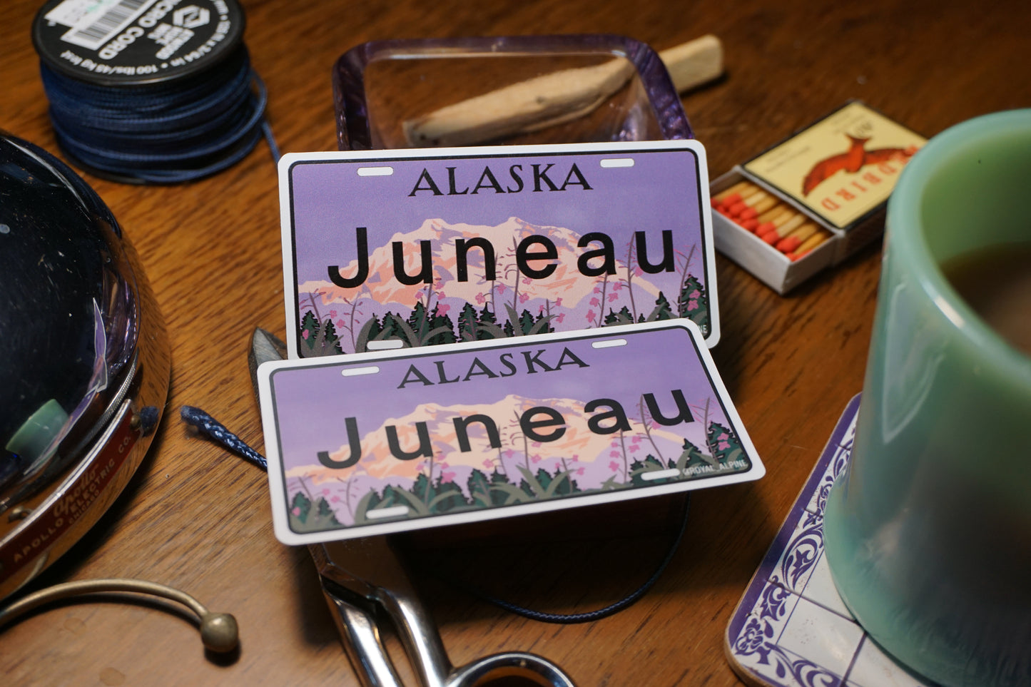 Alaskan Fireweed License Plates for Skagway and Juneau Stickers and Magnets