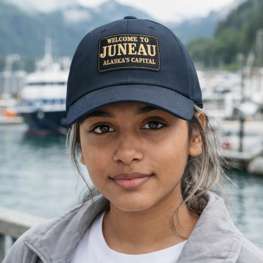 Juneau Alaska leather patch hat welcome to Juneau souvenir cap