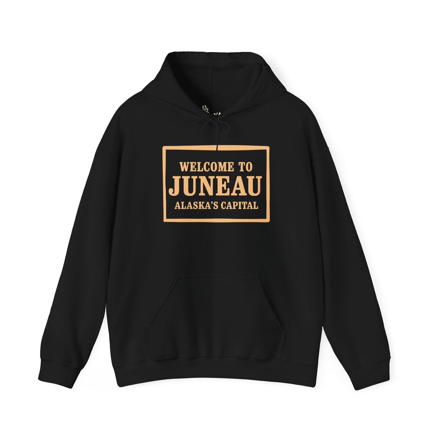 Juneau Alaska Hoodie - "Welcome to Juneau" Souvenir Gold Print Pullover