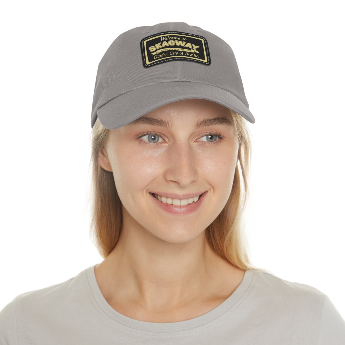 Welcome to Skagway Hat —  Skagway, Alaska Leather Patch Dad Hat