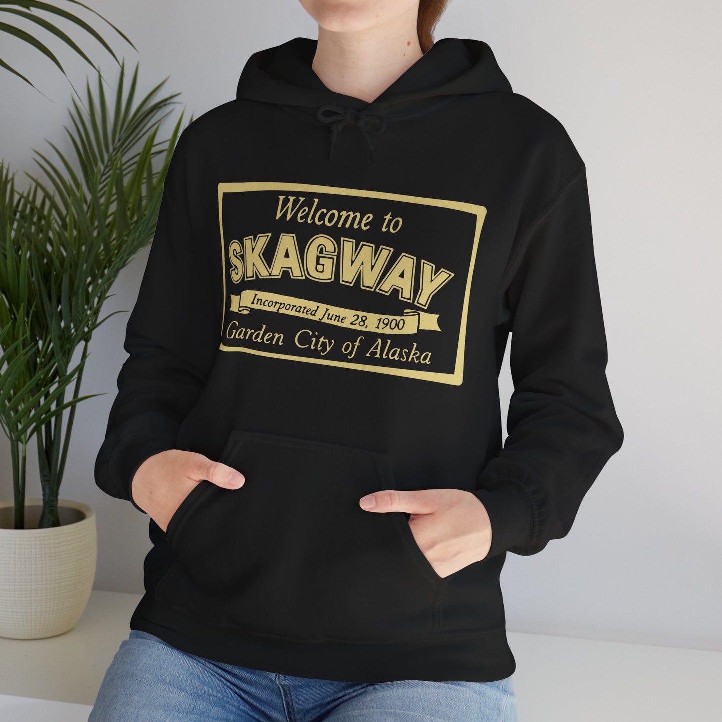 Golden Skagway, Alaska Hoodie – “Welcome to Skagway” Vintage Travel Hoodie
