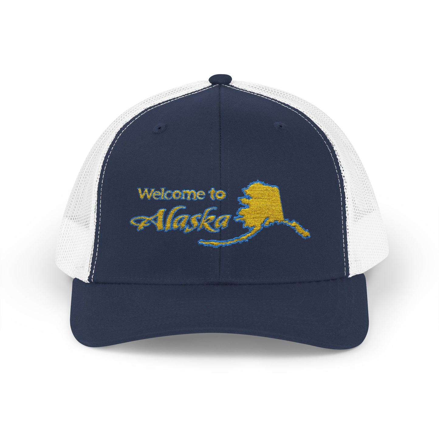 Welcome to Alaska Golden Trucker Cap - Skagway, Alaska Snapback | Royal Alpine