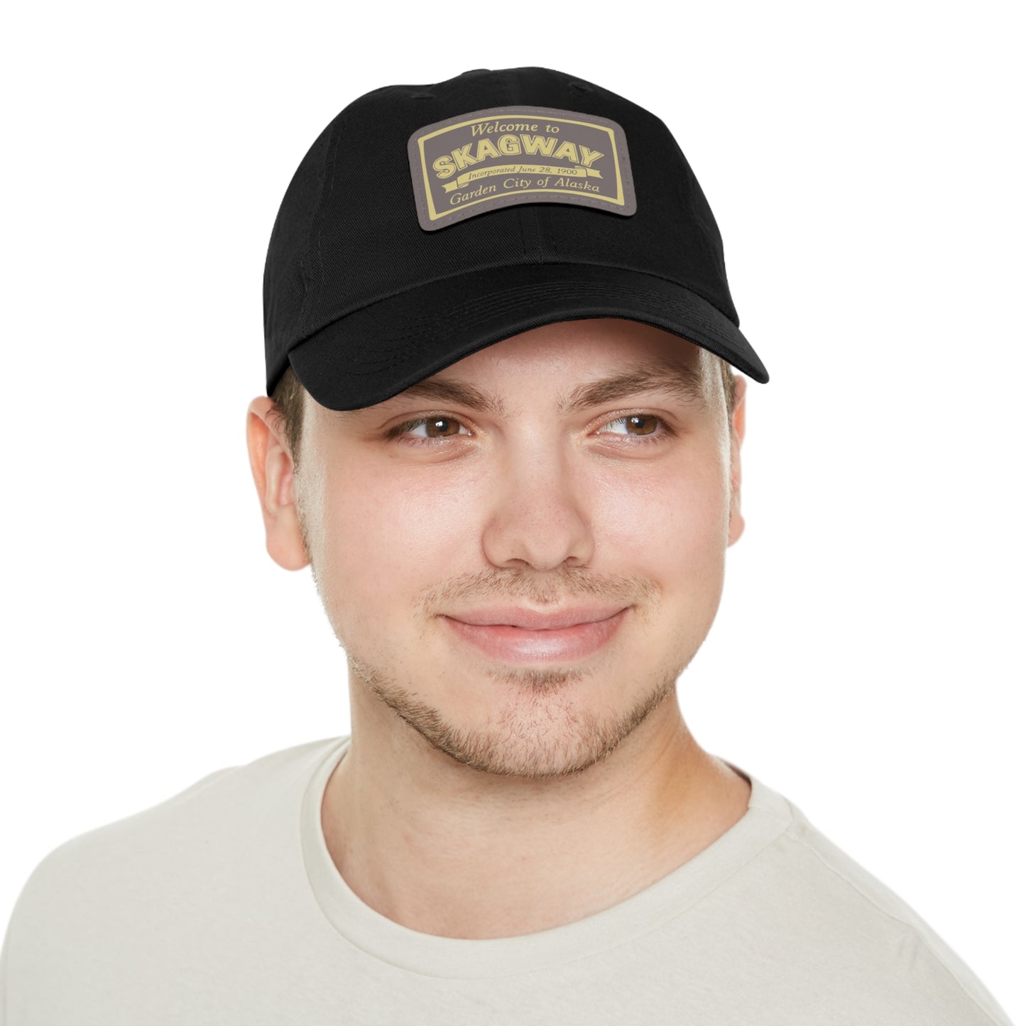 Welcome to Skagway Hat —  Skagway, Alaska Leather Patch Dad Hat