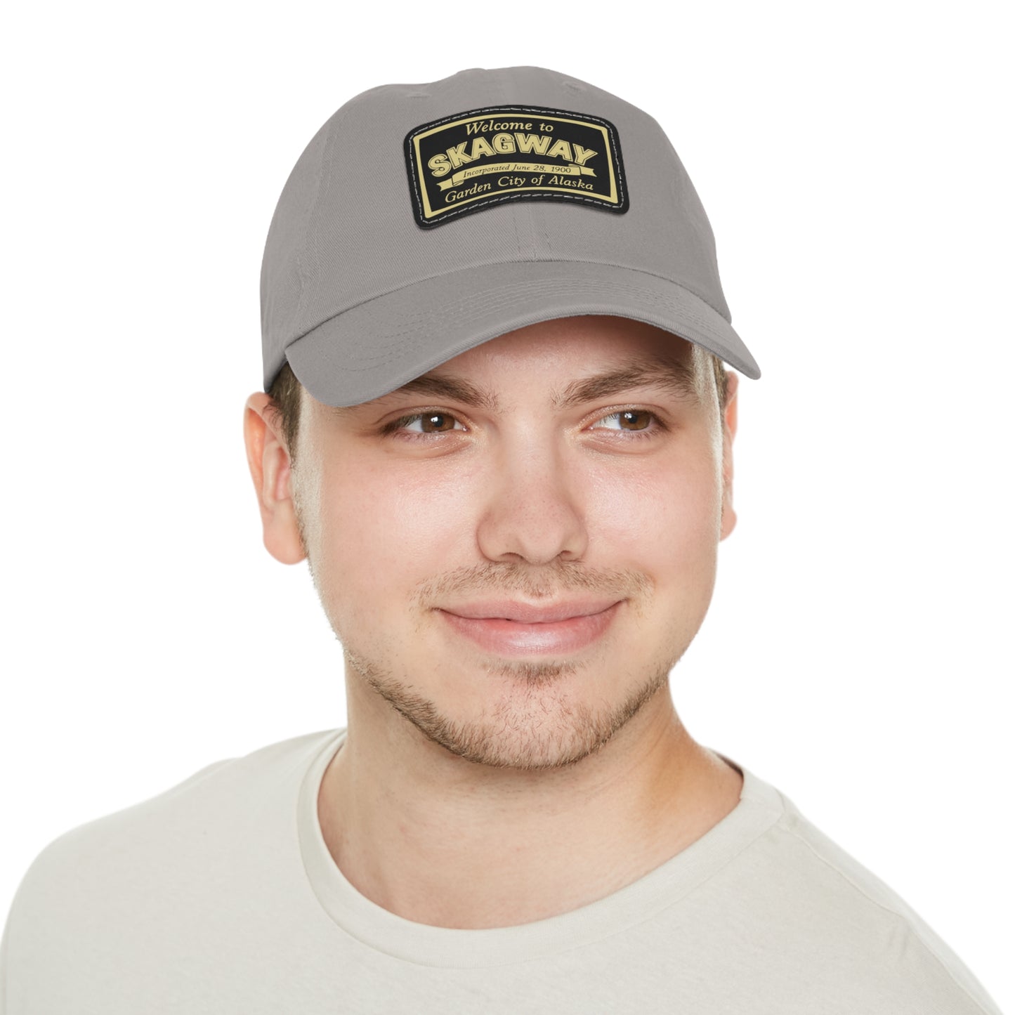 Welcome to Skagway Hat —  Skagway, Alaska Leather Patch Dad Hat