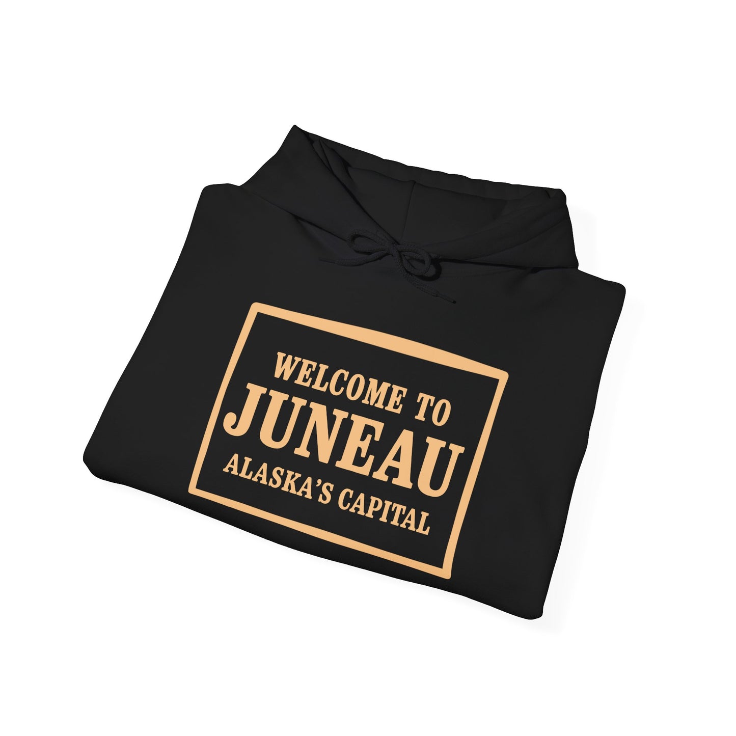 Juneau Alaska Hoodie - "Welcome to Juneau" Souvenir Gold Print Pullover