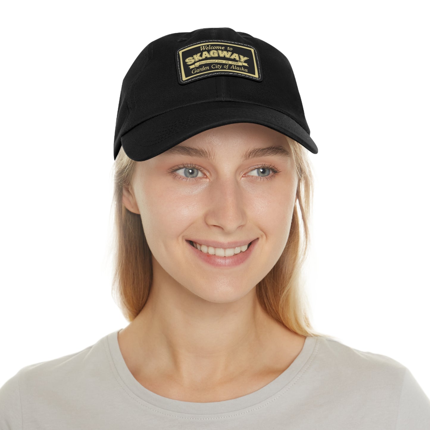 Welcome to Skagway Hat —  Skagway, Alaska Leather Patch Dad Hat