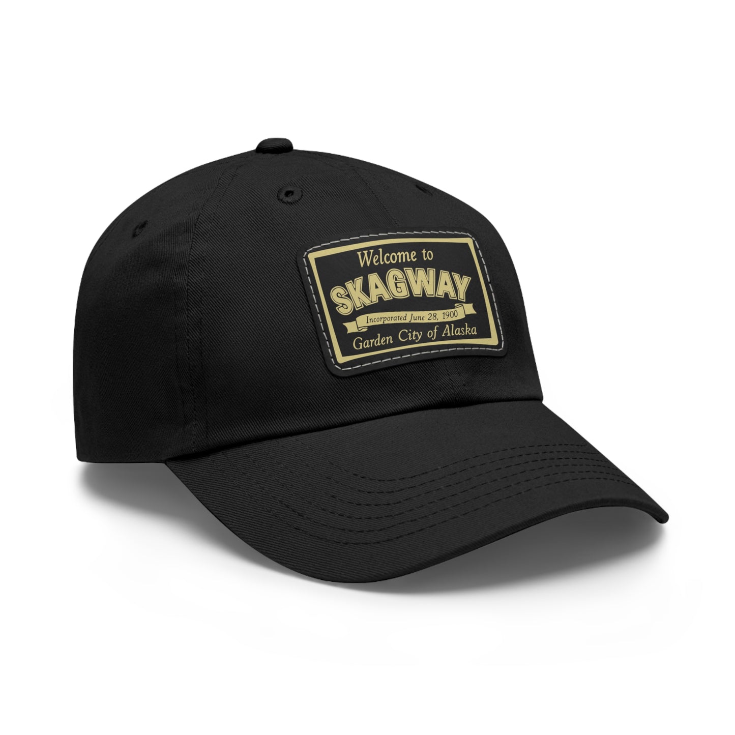 Welcome to Skagway Hat —  Skagway, Alaska Leather Patch Dad Hat