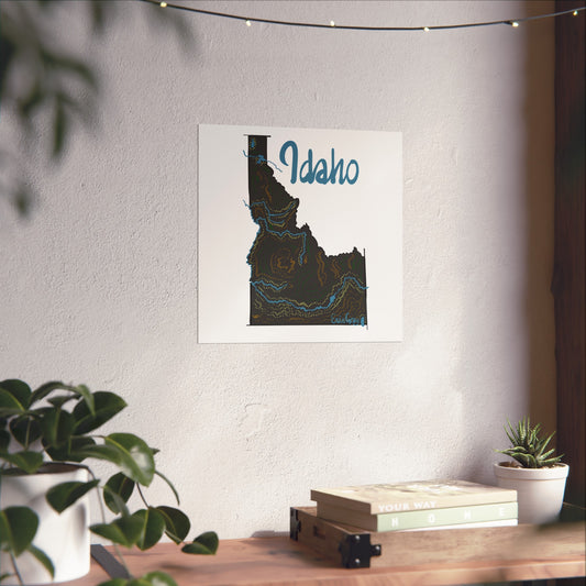 Idaho Topographic Art Poster — Hand-Drawn State Map Wall Print