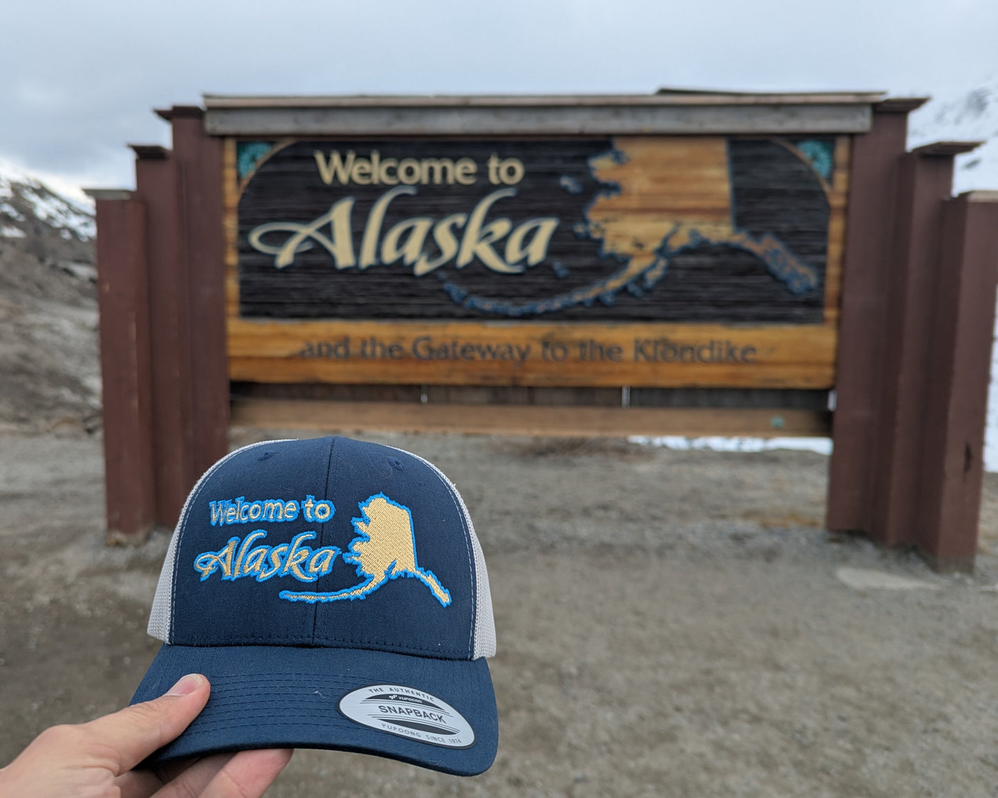 Welcome to Alaska Golden Trucker Cap - Skagway, Alaska Snapback | Royal Alpine