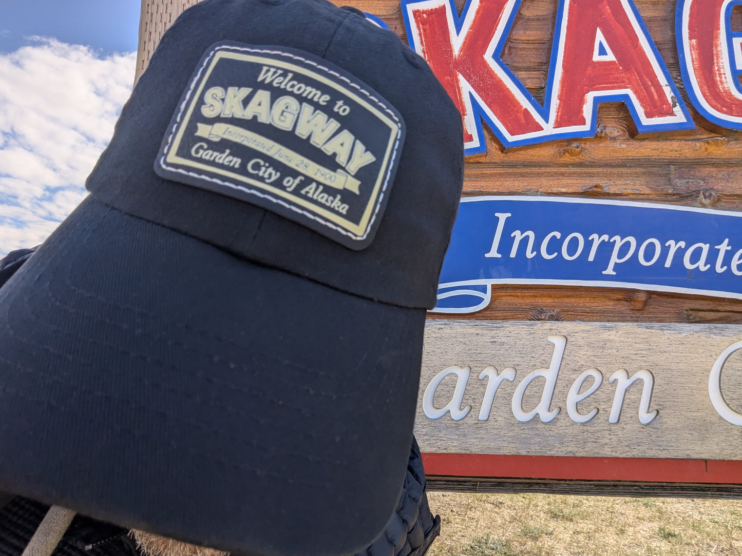 Welcome to Skagway Hat —  Skagway, Alaska Leather Patch Dad Hat