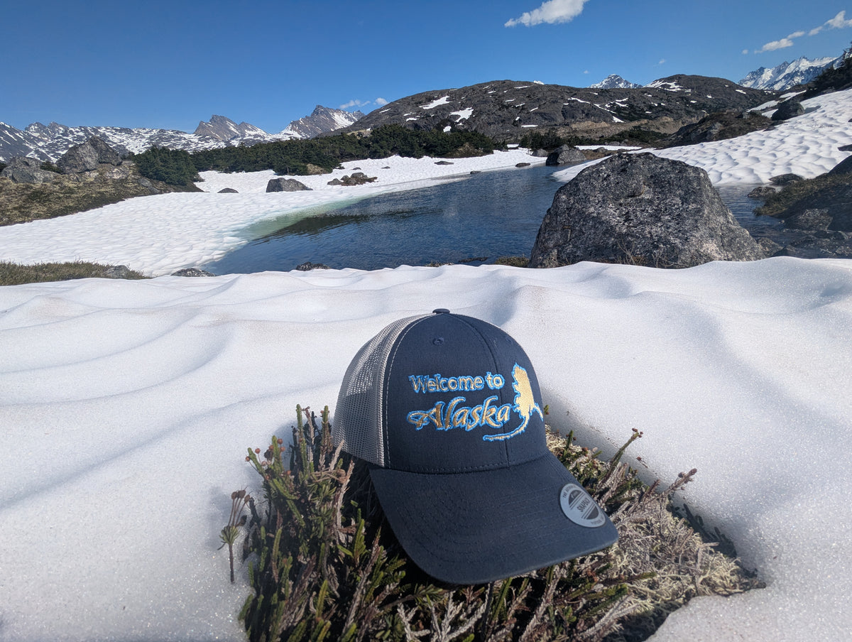 Welcome to Alaska Golden Trucker Cap - Skagway, Alaska Snapback | Royal Alpine