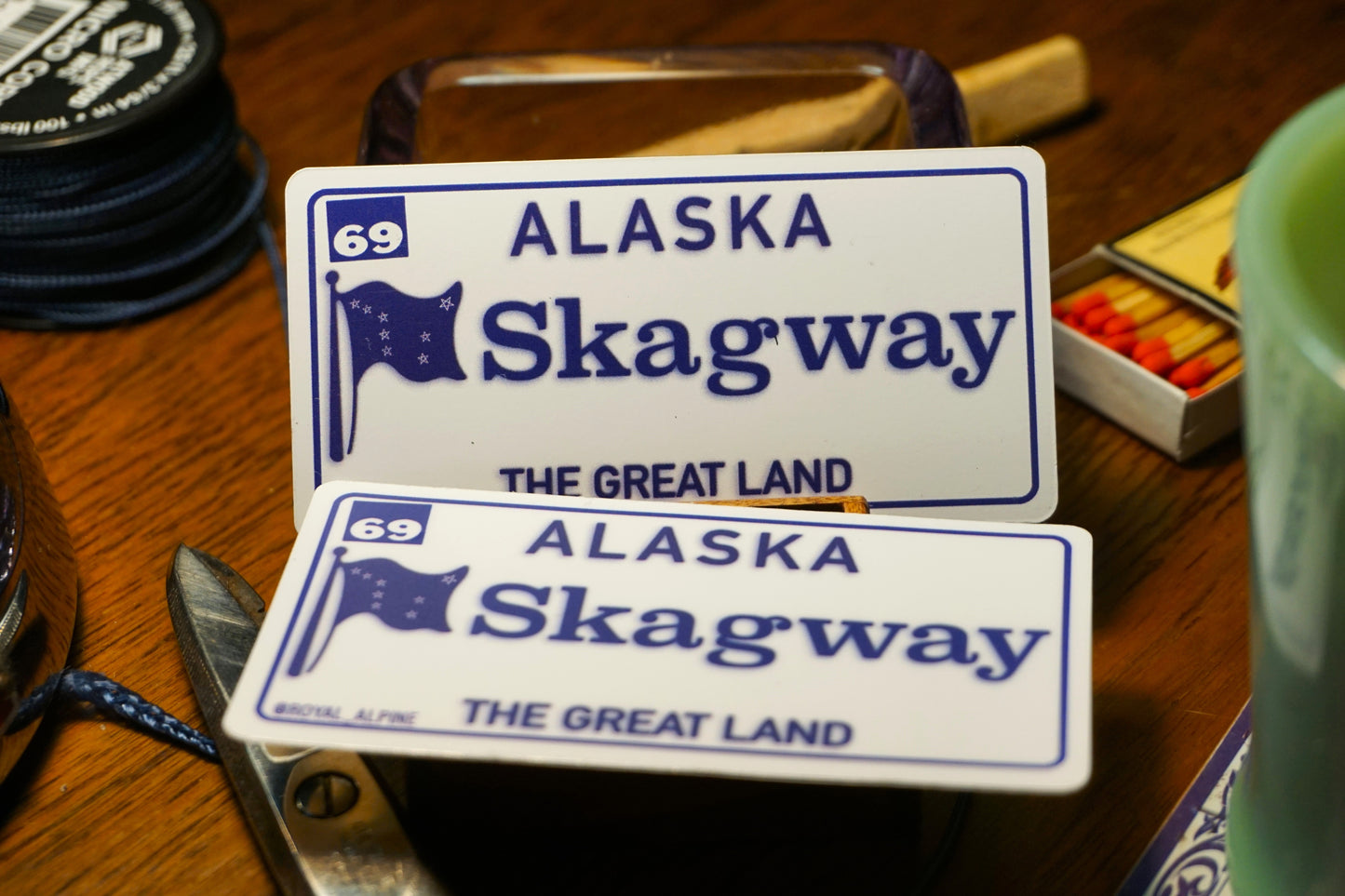 1969  "The Great Land" Alaska License Plates for Skagway and Juneau Stickers and Magnets
