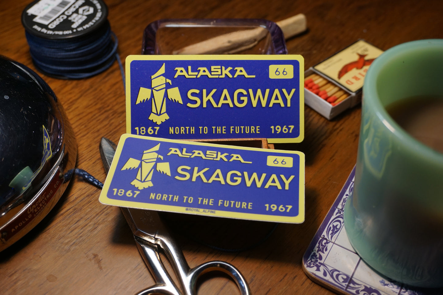 1967 "Thunderbird" Alaska License Plates for Skagway and Juneau Stickers and Magnets