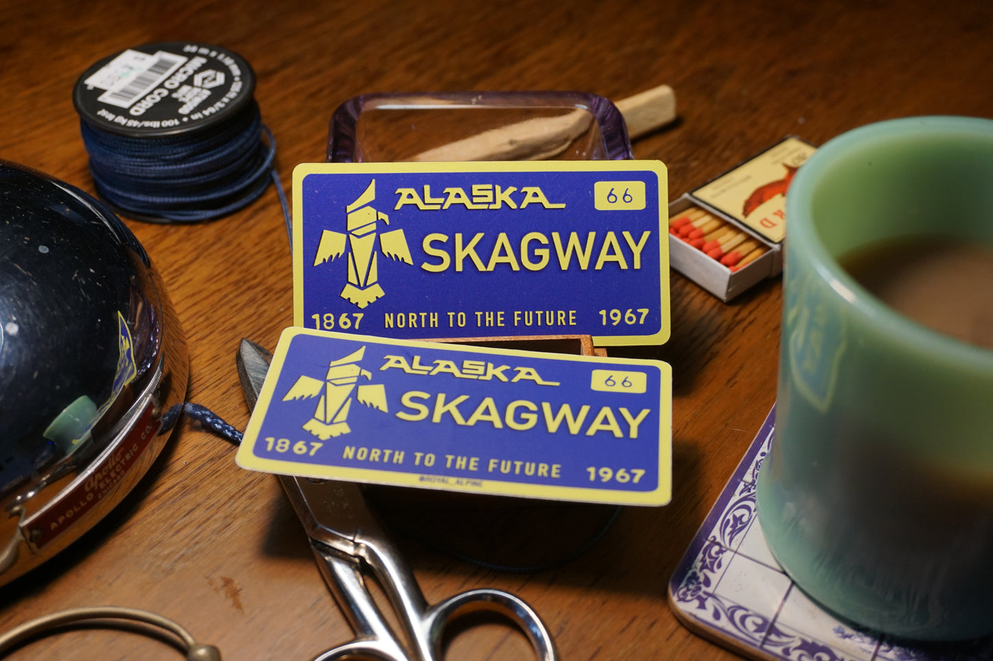 1967 "Thunderbird" Alaska License Plates for Skagway and Juneau Stickers and Magnets