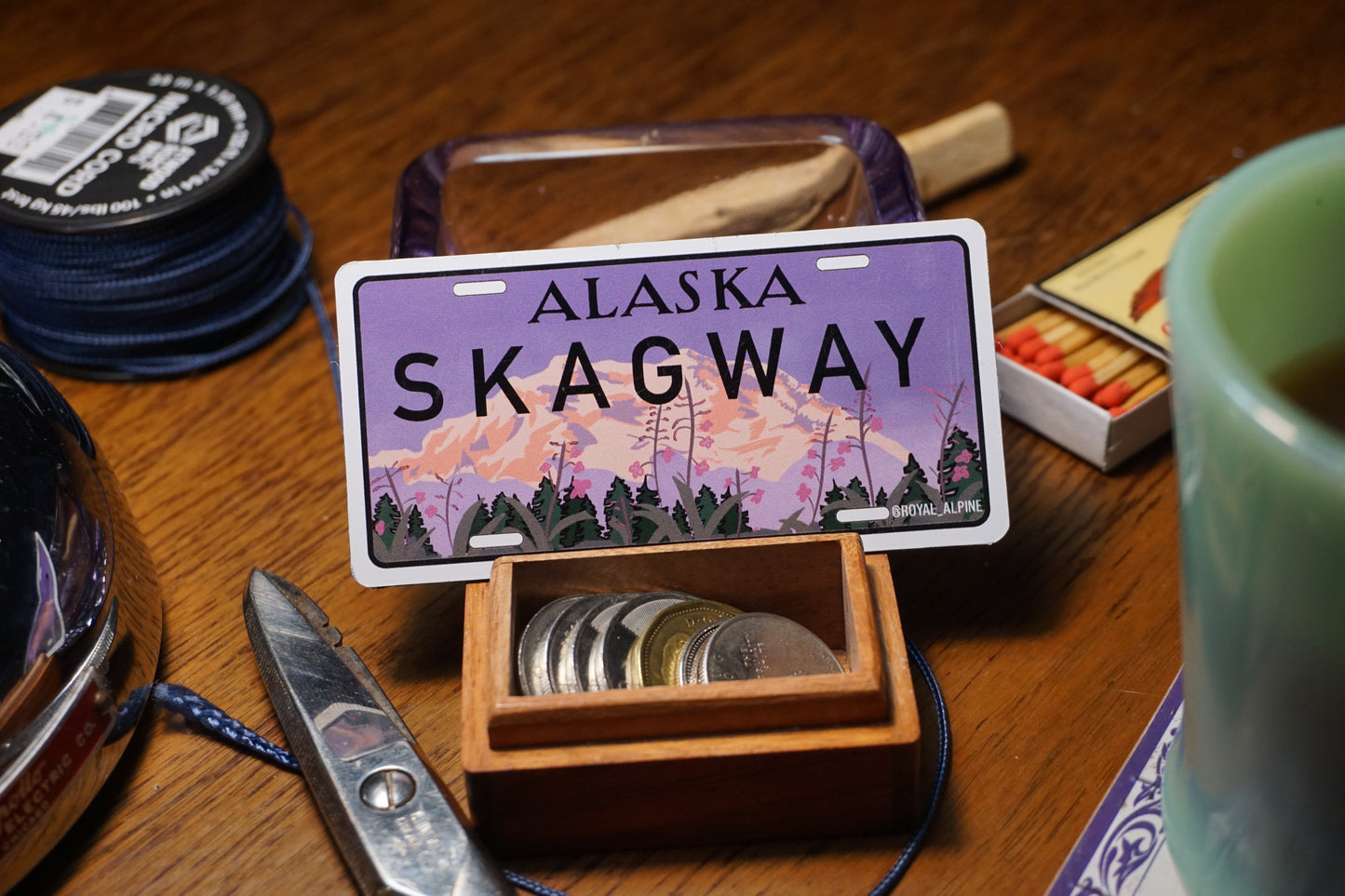 Alaskan Fireweed License Plates for Skagway and Juneau Stickers and Magnets
