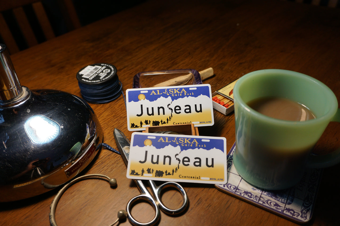 Centennial Gold Rush Alaska License Plates for Skagway and Juneau Stickers and Magnets
