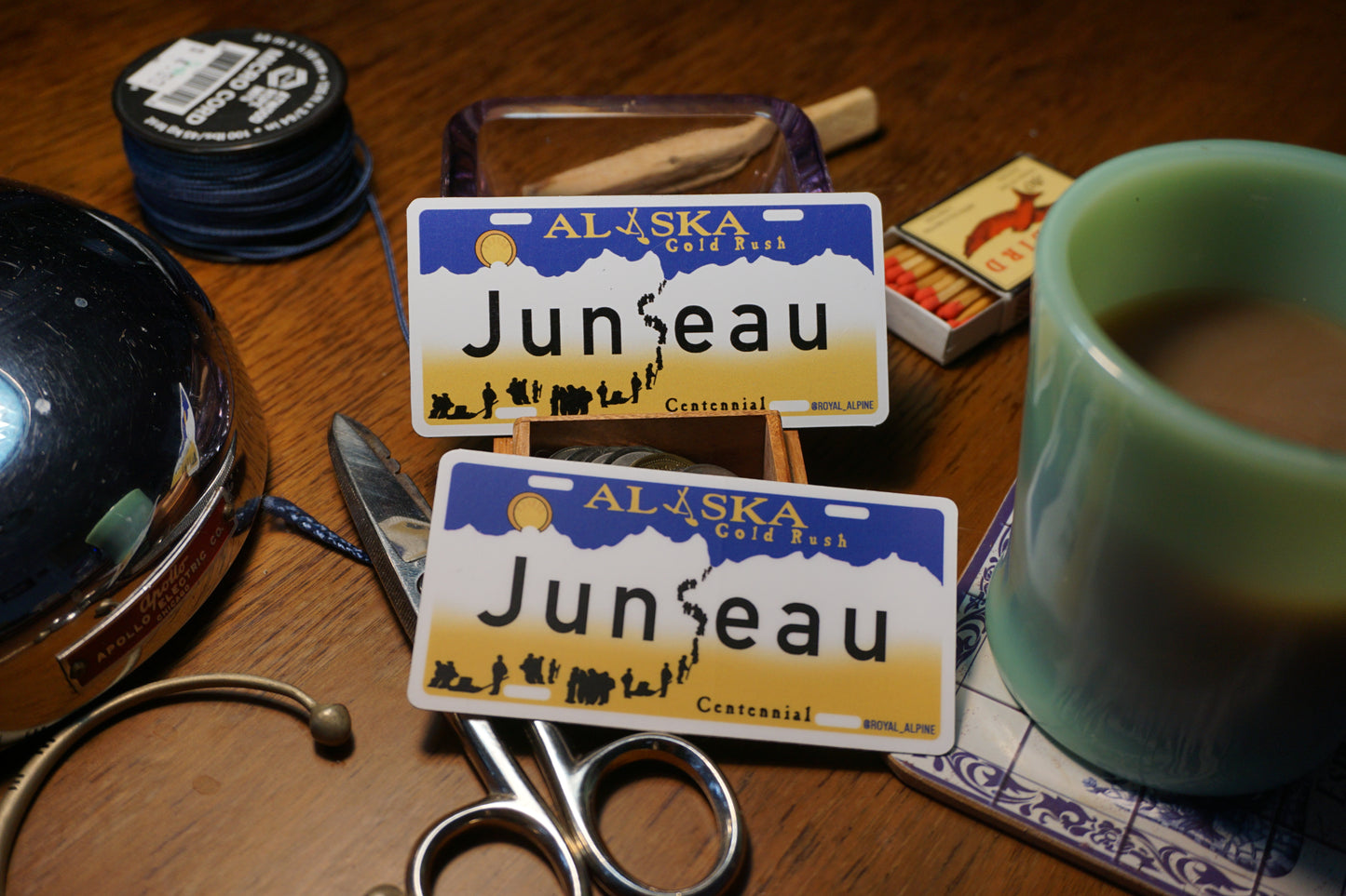 Centennial Gold Rush Alaska License Plates for Skagway and Juneau Stickers and Magnets