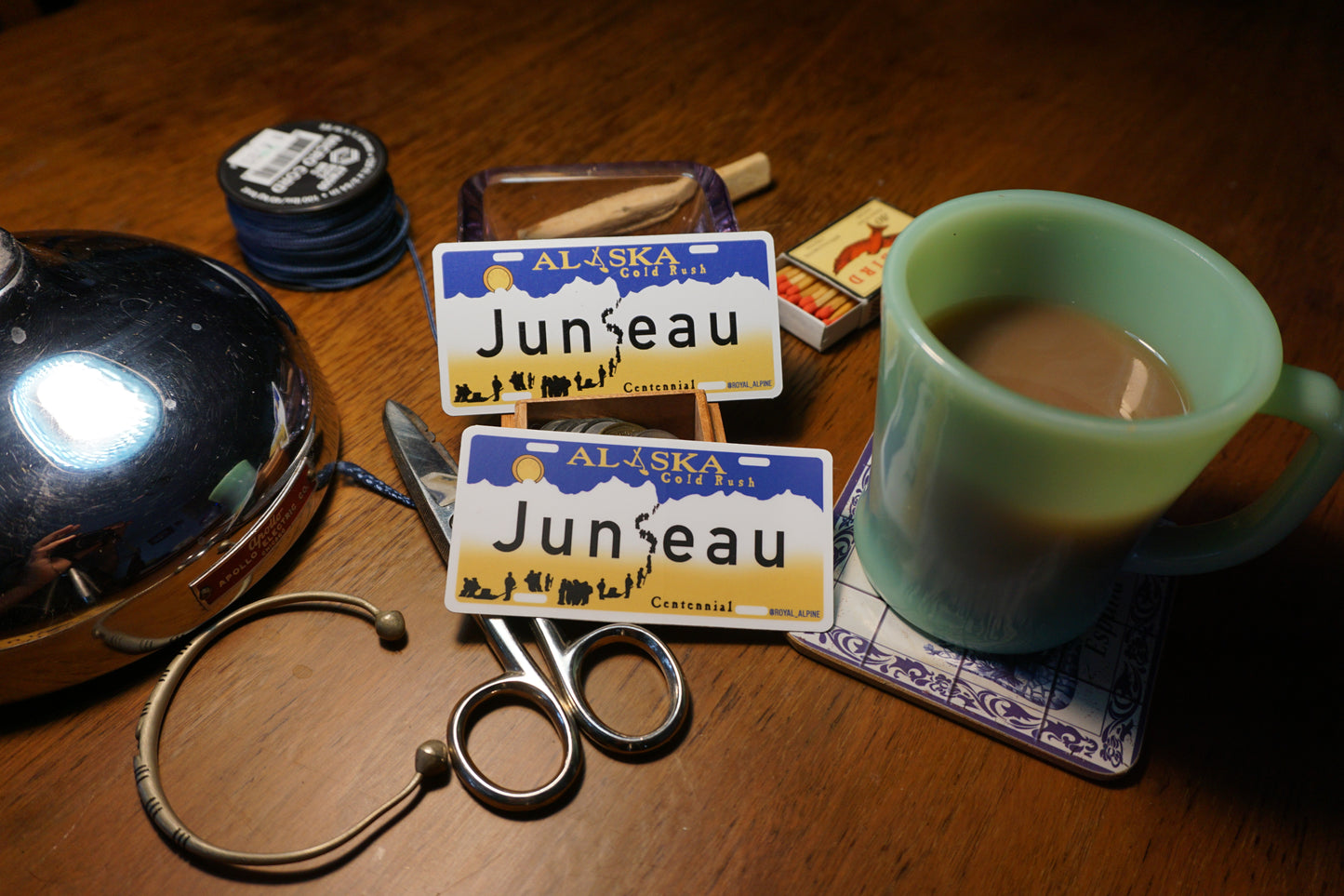 Centennial Gold Rush Alaska License Plates for Skagway and Juneau Stickers and Magnets