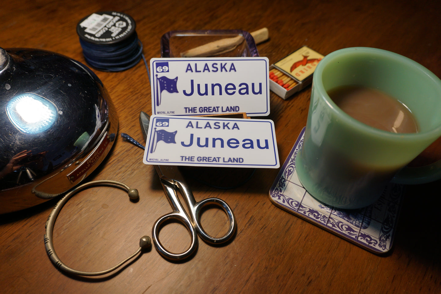 1969  "The Great Land" Alaska License Plates for Skagway and Juneau Stickers and Magnets