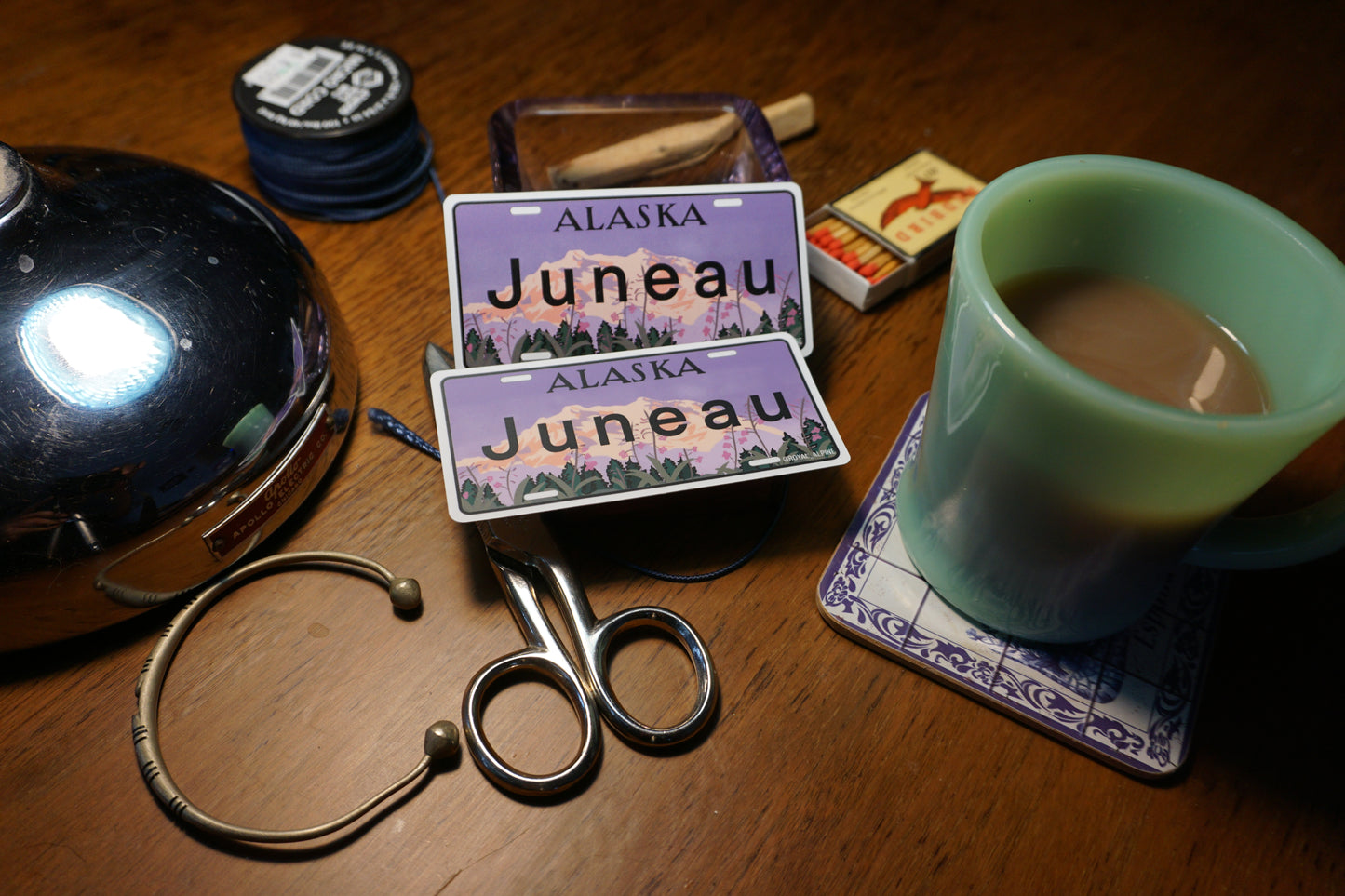 Alaskan Fireweed License Plates for Skagway and Juneau Stickers and Magnets